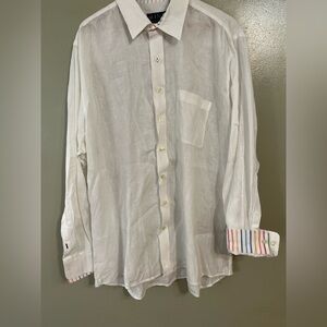 Mine Men’s White  100% Linen Shirt with Striped Collar Beach Resort XL New